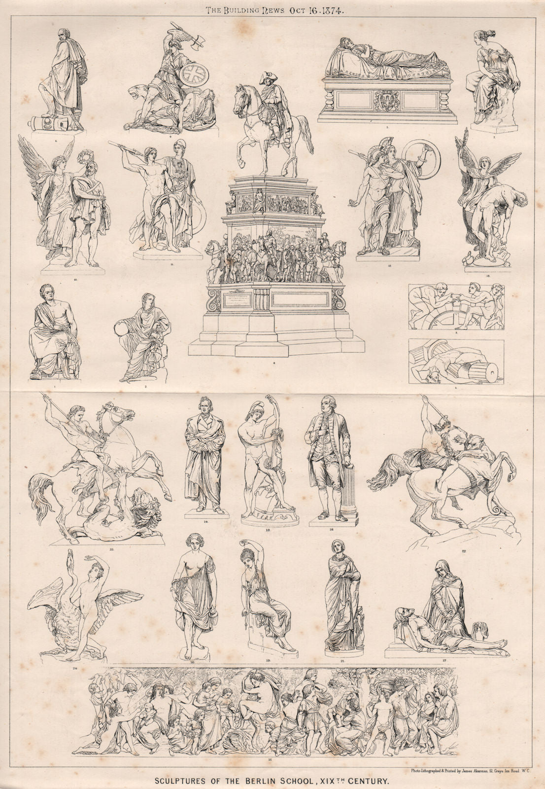Sculptures of the Berlin School, XIXth. Century 1874 old antique print picture